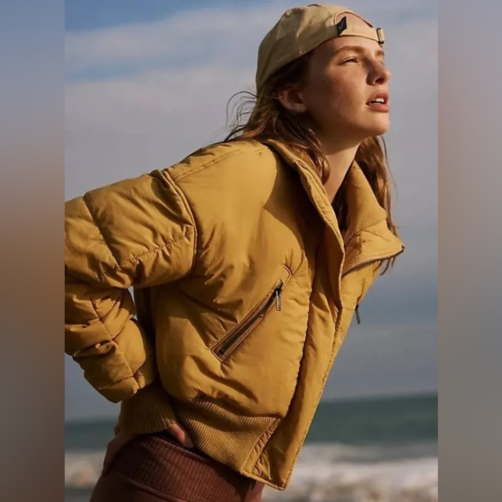 COPY - FP Movement FREE PEOPLE Boulder Babe Banded Bomber Puffer Jacket Mustard…